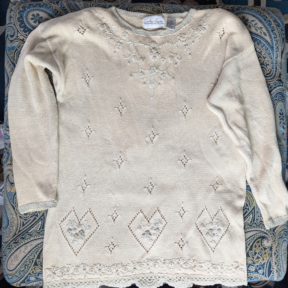 Carolyn Taylor Cream Sweater with Lace Details - Picture 1 of 10